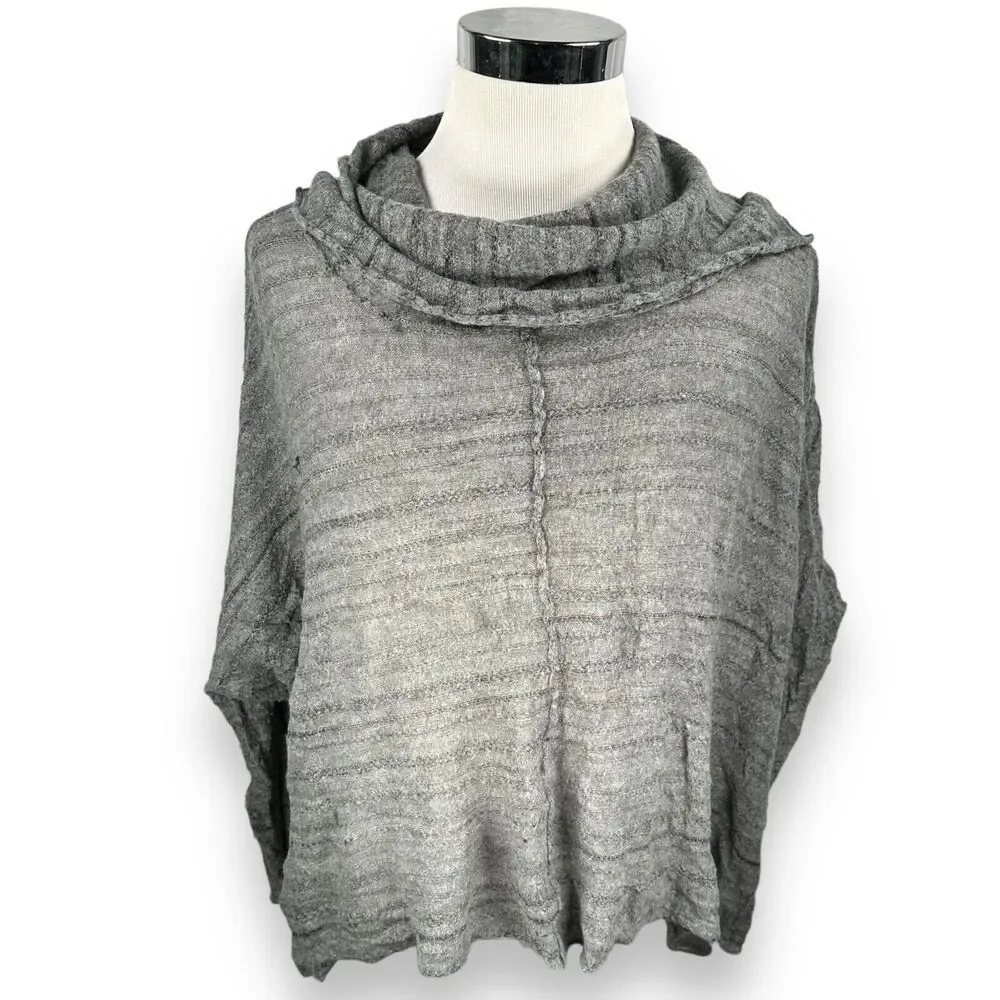 Free People Sweater‎ Women's Small Heather Gray Knit Boho Cowl Neck Oversized